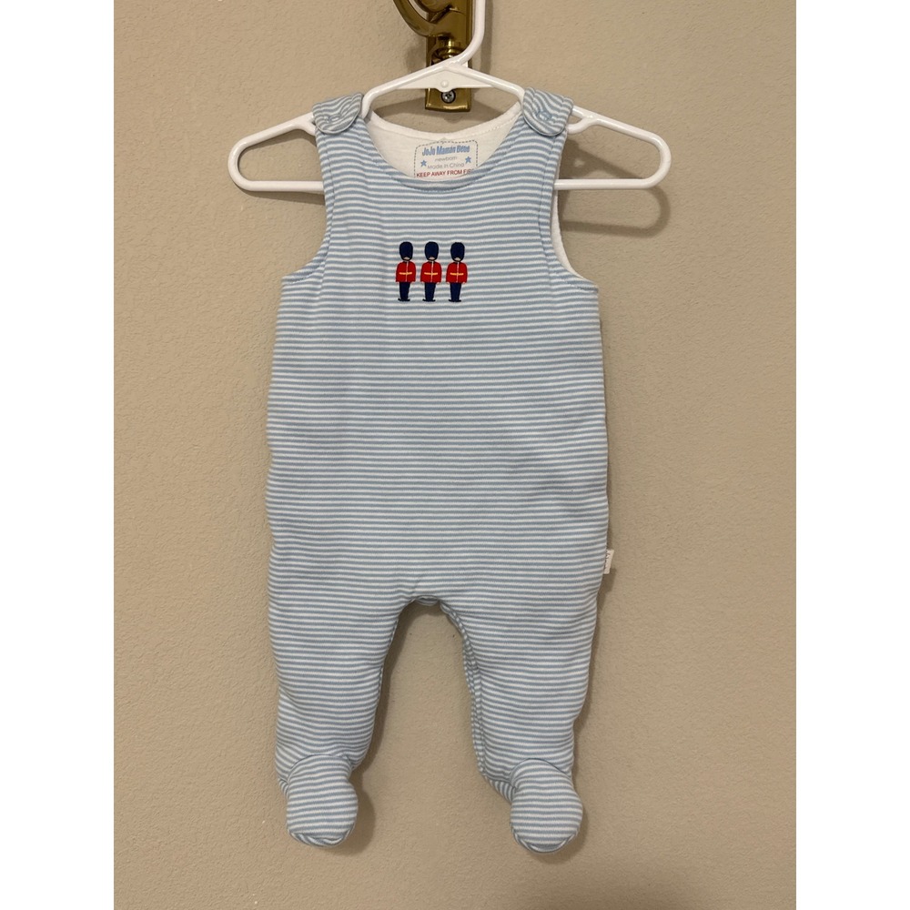 JoJo Maman Bebe Footed Romper Baby Newborn Blue Stripe Royal Guard Sleeper